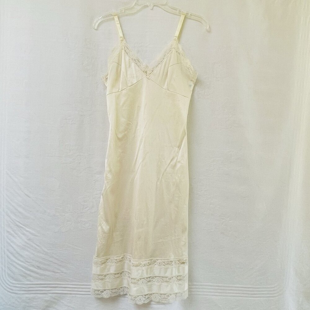 Vintage Lace Full Slip Nylon Womens Size 32 Small Stretch Ivory Y2K Romantic